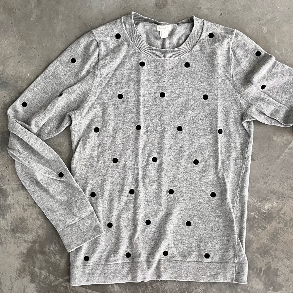 Preppy Jcrew Gray and Back Polka Dot Merino Sweater
